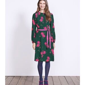 Boden Mara Green Dress with Pink Floral Design
